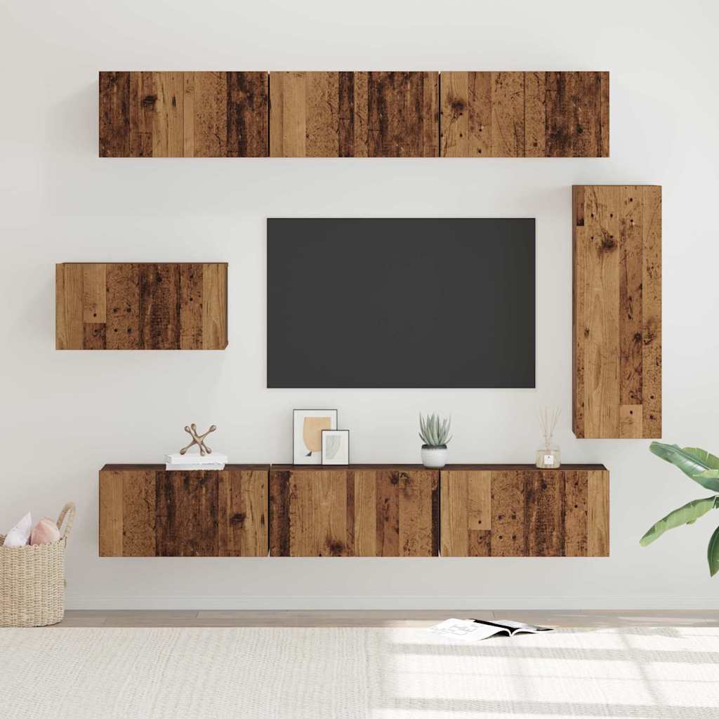 Tv-meubelset Wandgemonteerd 8 pcs Oud Hout Bewerkt hout is nu te koop bij PeponiXL, paradijselijk wonen!