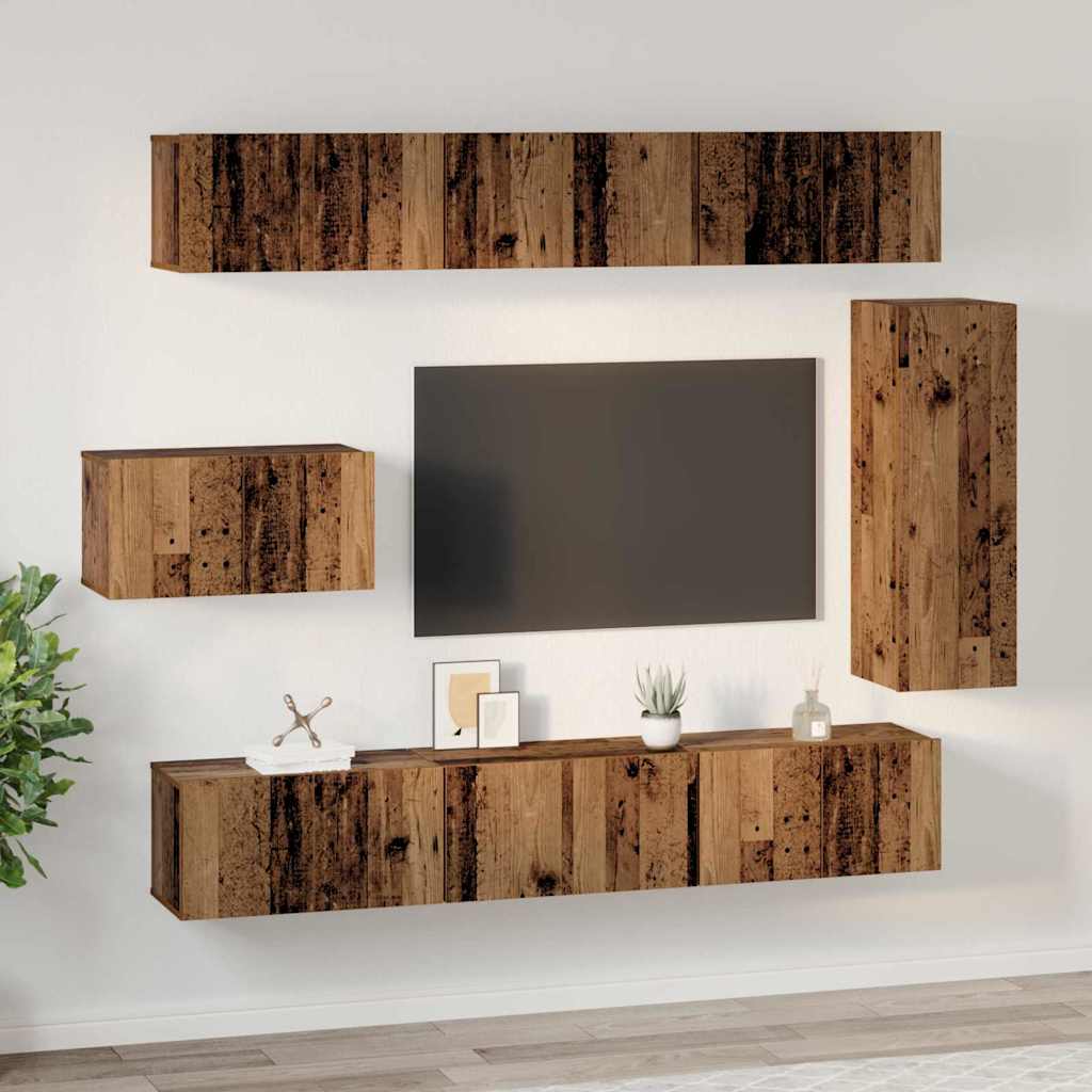 Tv-meubelset Wandgemonteerd 8 pcs Oud Hout Bewerkt hout is nu te koop bij PeponiXL, paradijselijk wonen!