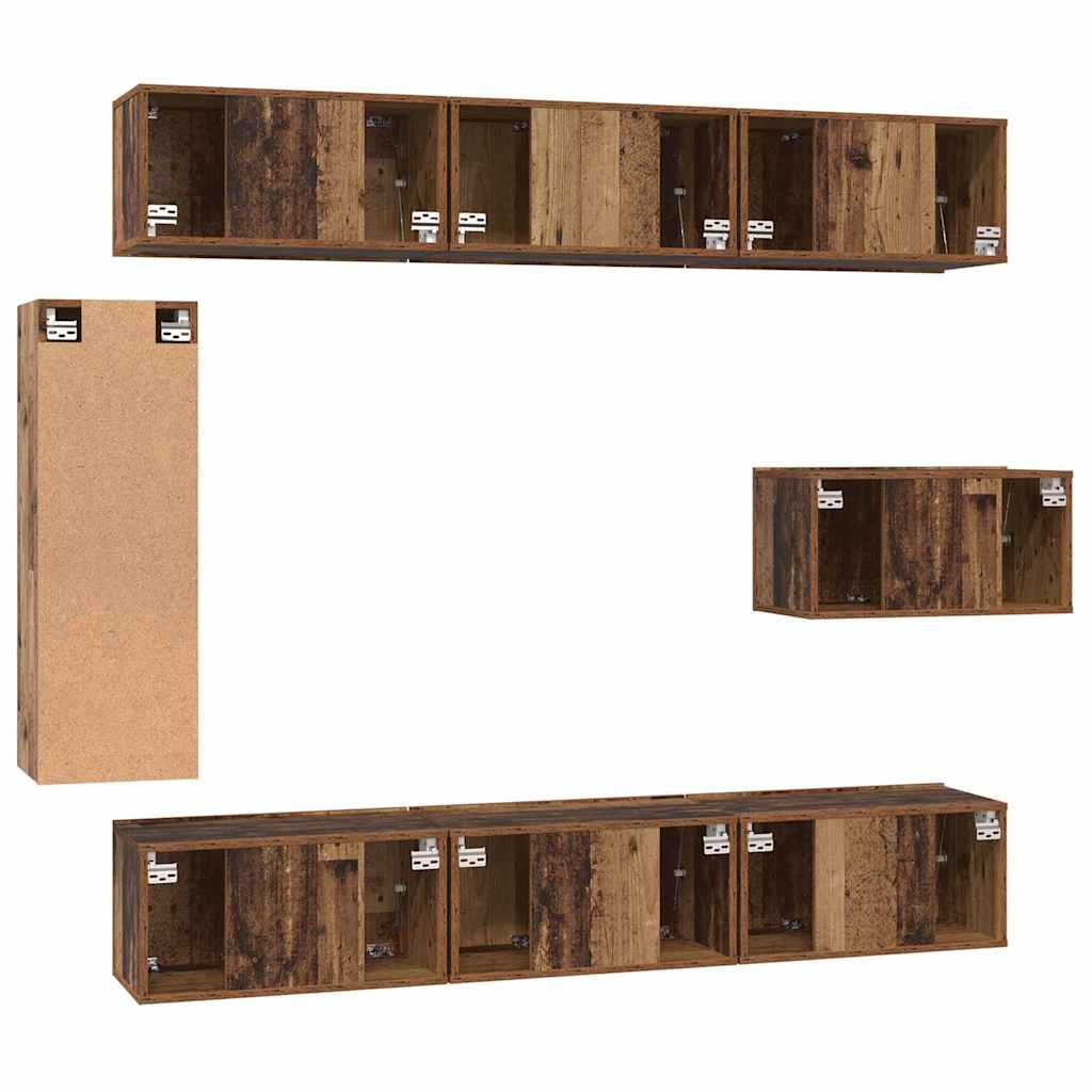 Tv-meubelset Wandgemonteerd 8 pcs Oud Hout Bewerkt hout is nu te koop bij PeponiXL, paradijselijk wonen!