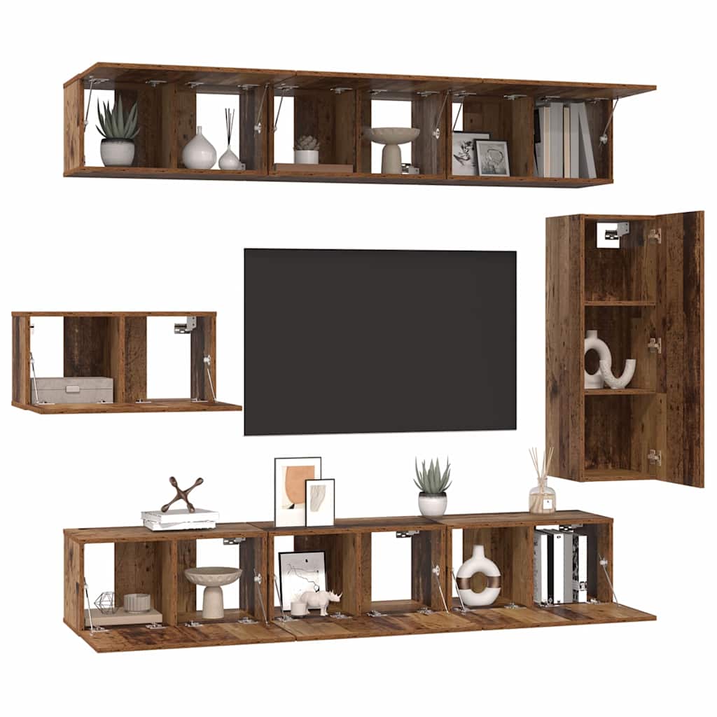 Tv-meubelset Wandgemonteerd 8 pcs Oud Hout Bewerkt hout is nu te koop bij PeponiXL, paradijselijk wonen!