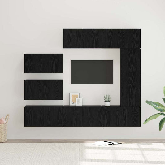 Tv-meubelset Wandgemonteerd 8 pcs Zwart Eiken Bewerkt hout is nu te koop bij PeponiXL, paradijselijk wonen!