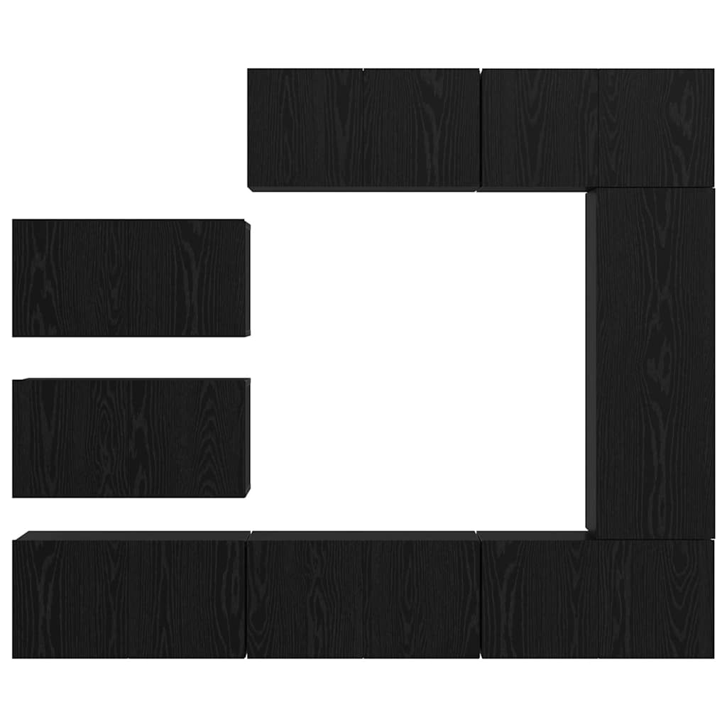 Tv-meubelset Wandgemonteerd 8 pcs Zwart Eiken Bewerkt hout is nu te koop bij PeponiXL, paradijselijk wonen!