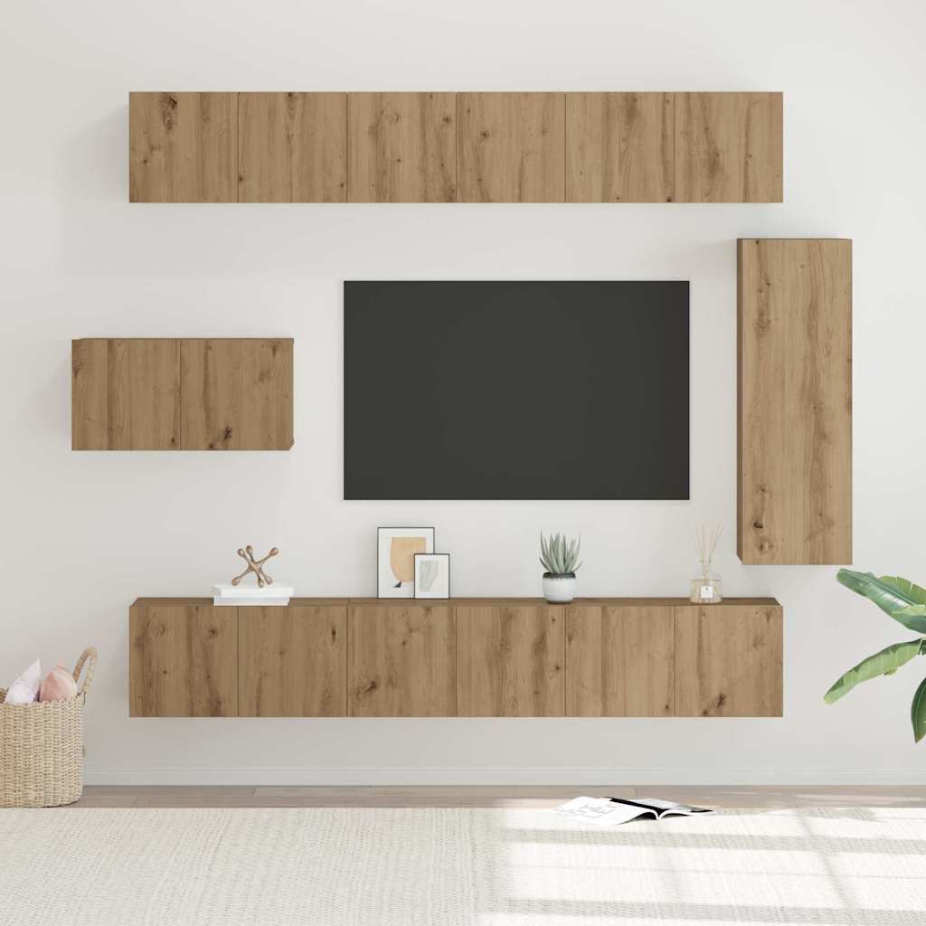 Tv-meubelset Wandgemonteerd 8 pcs Artisan Eiken Bewerkt hout is nu te koop bij PeponiXL, paradijselijk wonen!