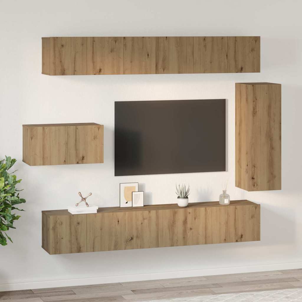 Tv-meubelset Wandgemonteerd 8 pcs Artisan Eiken Bewerkt hout is nu te koop bij PeponiXL, paradijselijk wonen!