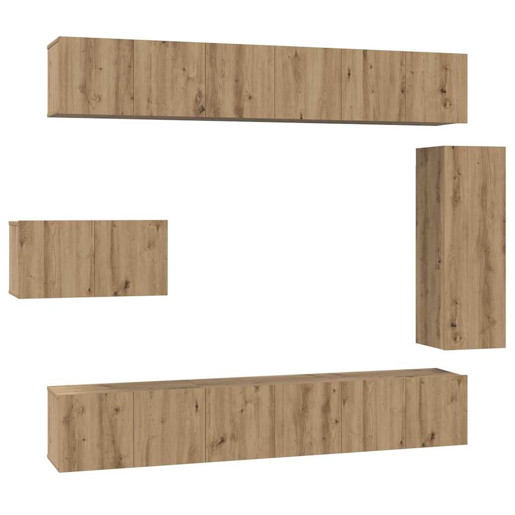 Tv-meubelset Wandgemonteerd 8 pcs Artisan Eiken Bewerkt hout is nu te koop bij PeponiXL, paradijselijk wonen!