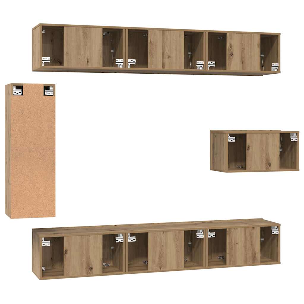 Tv-meubelset Wandgemonteerd 8 pcs Artisan Eiken Bewerkt hout is nu te koop bij PeponiXL, paradijselijk wonen!
