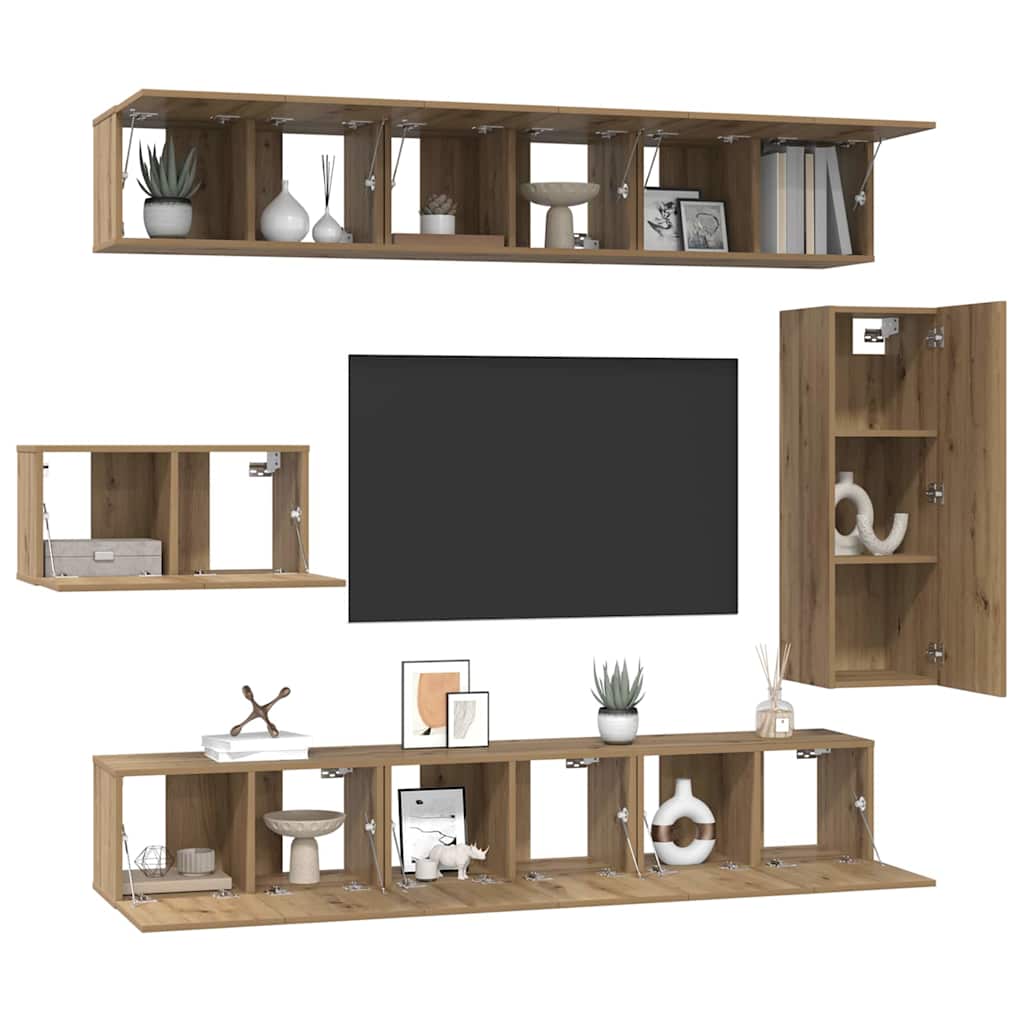 Tv-meubelset Wandgemonteerd 8 pcs Artisan Eiken Bewerkt hout is nu te koop bij PeponiXL, paradijselijk wonen!