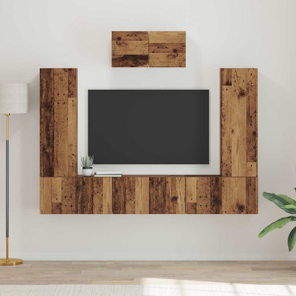 Tv-meubelset Wandgemonteerd 7 pcs Oud Hout Bewerkt hout is nu te koop bij PeponiXL, paradijselijk wonen!