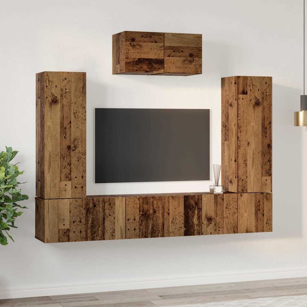 Tv-meubelset Wandgemonteerd 7 pcs Oud Hout Bewerkt hout is nu te koop bij PeponiXL, paradijselijk wonen!