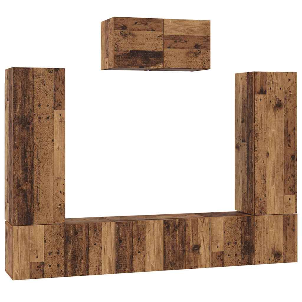 Tv-meubelset Wandgemonteerd 7 pcs Oud Hout Bewerkt hout is nu te koop bij PeponiXL, paradijselijk wonen!