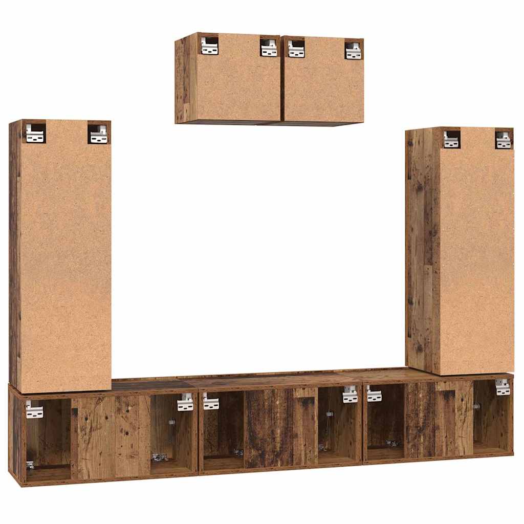 Tv-meubelset Wandgemonteerd 7 pcs Oud Hout Bewerkt hout is nu te koop bij PeponiXL, paradijselijk wonen!