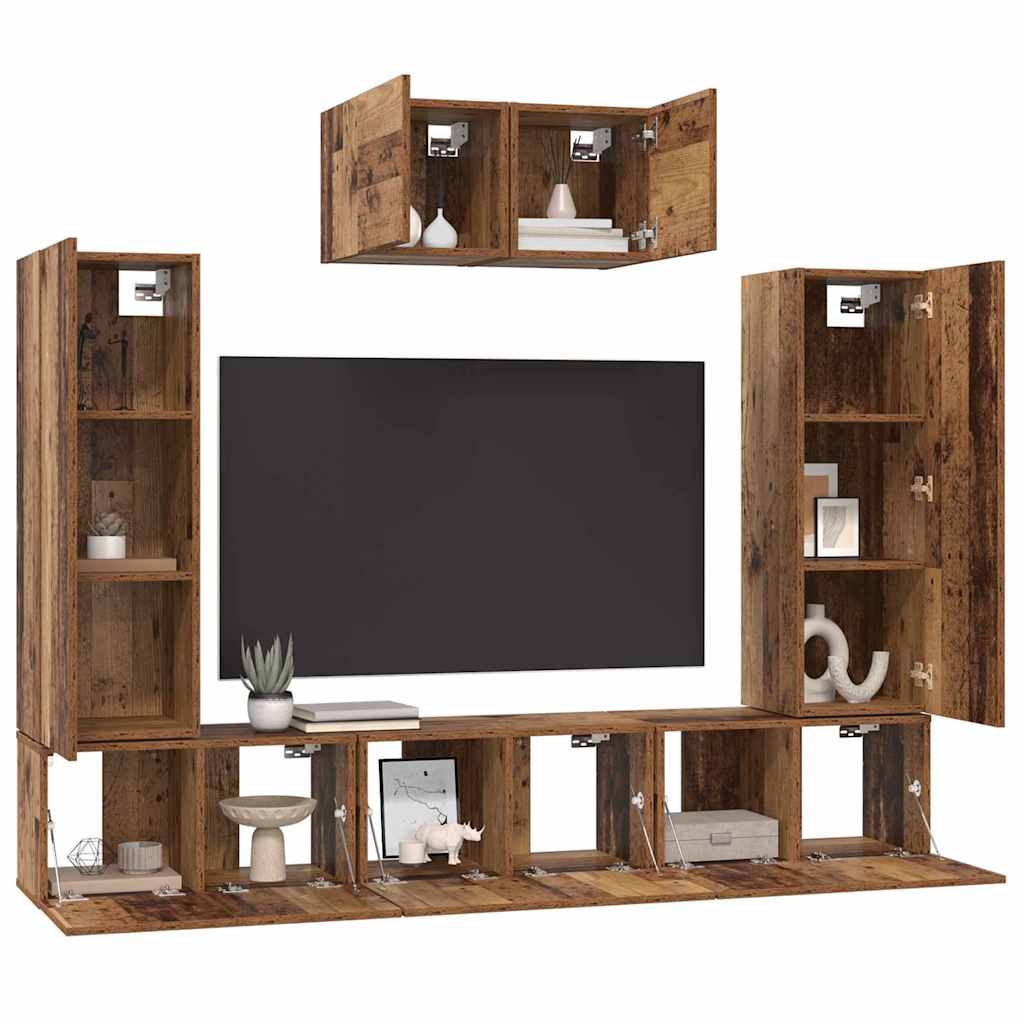 Tv-meubelset Wandgemonteerd 7 pcs Oud Hout Bewerkt hout is nu te koop bij PeponiXL, paradijselijk wonen!