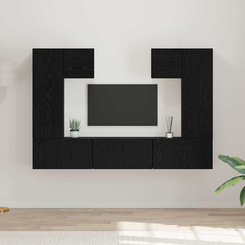 Tv-meubelset Wandgemonteerd 7 pcs Zwart Eiken Bewerkt hout is nu te koop bij PeponiXL, paradijselijk wonen!