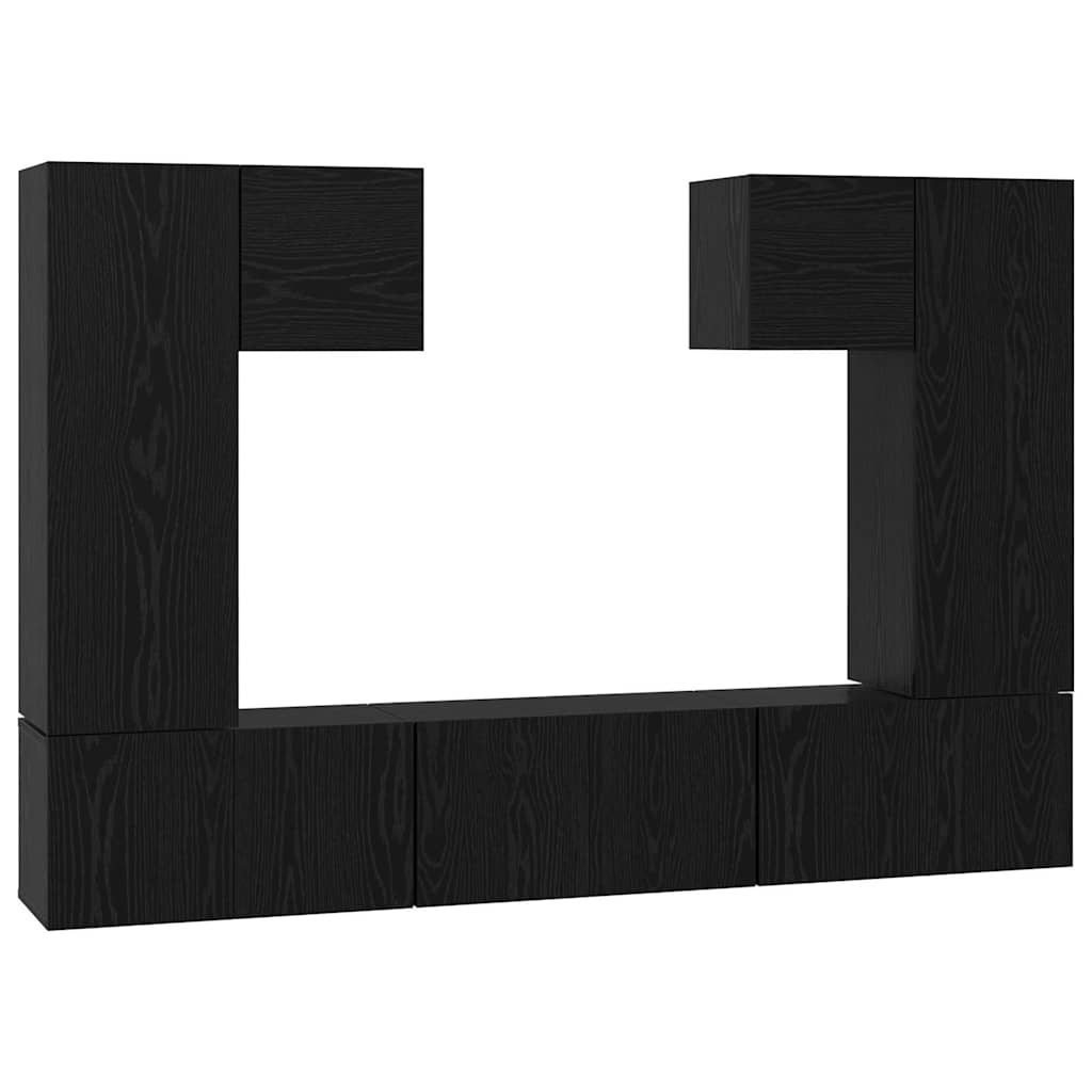 Tv-meubelset Wandgemonteerd 7 pcs Zwart Eiken Bewerkt hout is nu te koop bij PeponiXL, paradijselijk wonen!