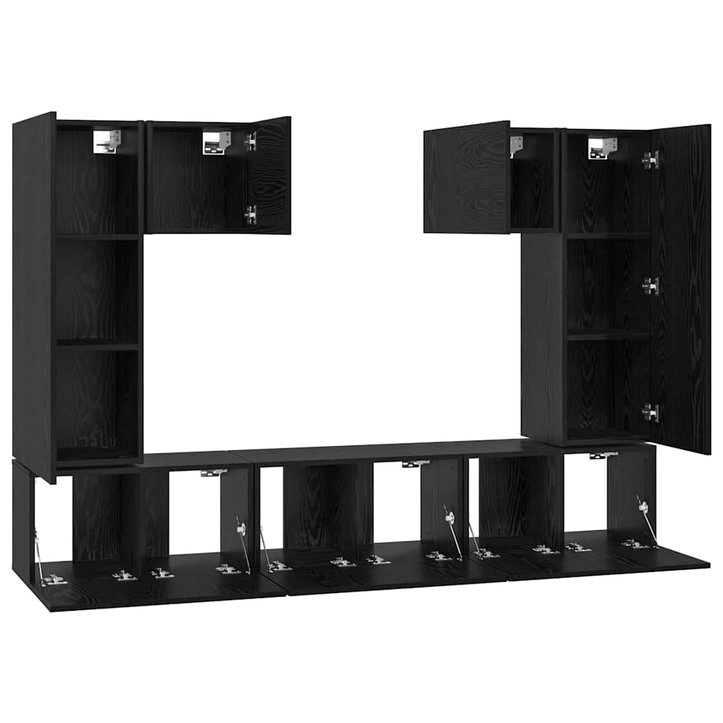 Tv-meubelset Wandgemonteerd 7 pcs Zwart Eiken Bewerkt hout is nu te koop bij PeponiXL, paradijselijk wonen!