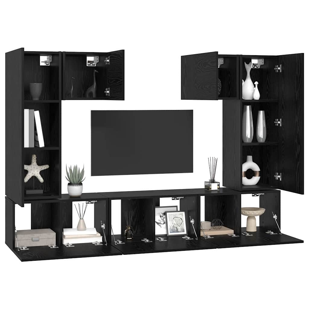 Tv-meubelset Wandgemonteerd 7 pcs Zwart Eiken Bewerkt hout is nu te koop bij PeponiXL, paradijselijk wonen!