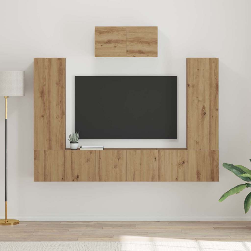 Tv-meubelset Wandgemonteerd 7 pcs Artisan Eiken Bewerkt hout is nu te koop bij PeponiXL, paradijselijk wonen!