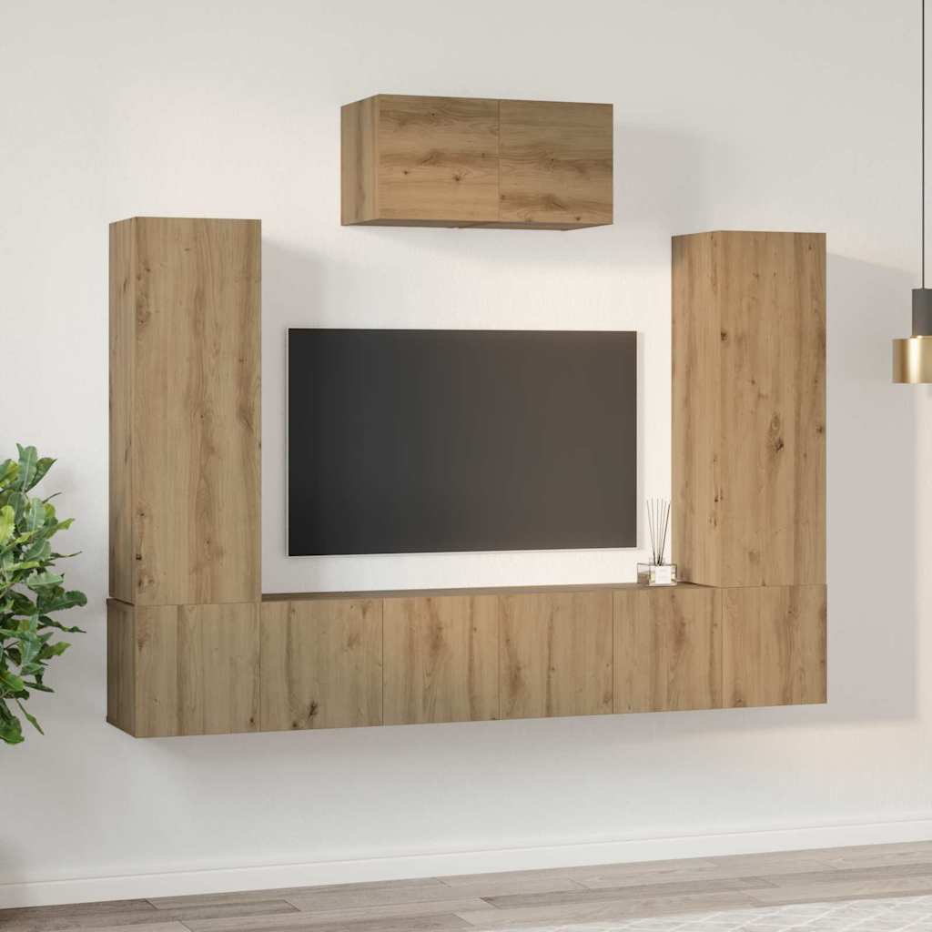 Tv-meubelset Wandgemonteerd 7 pcs Artisan Eiken Bewerkt hout is nu te koop bij PeponiXL, paradijselijk wonen!