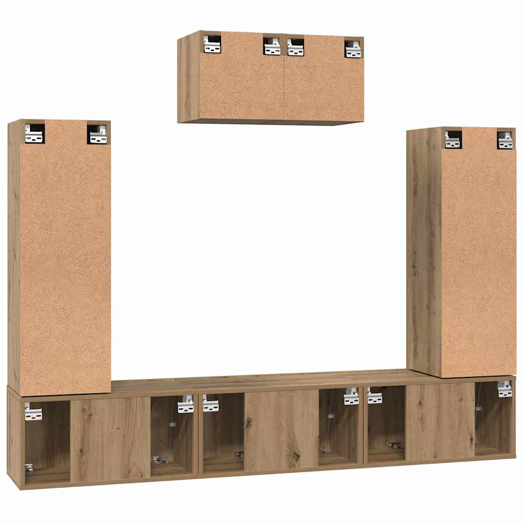 Tv-meubelset Wandgemonteerd 7 pcs Artisan Eiken Bewerkt hout is nu te koop bij PeponiXL, paradijselijk wonen!