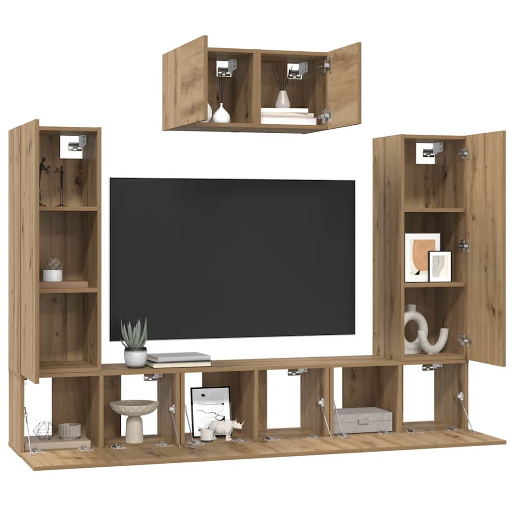 Tv-meubelset Wandgemonteerd 7 pcs Artisan Eiken Bewerkt hout is nu te koop bij PeponiXL, paradijselijk wonen!