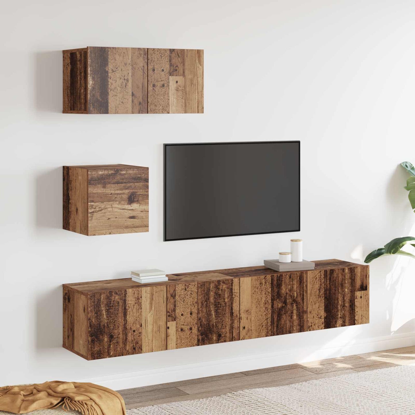 Tv-meubelset Wandgemonteerd 3 pcs Oud Hout Bewerkt hout is nu te koop bij PeponiXL, paradijselijk wonen!