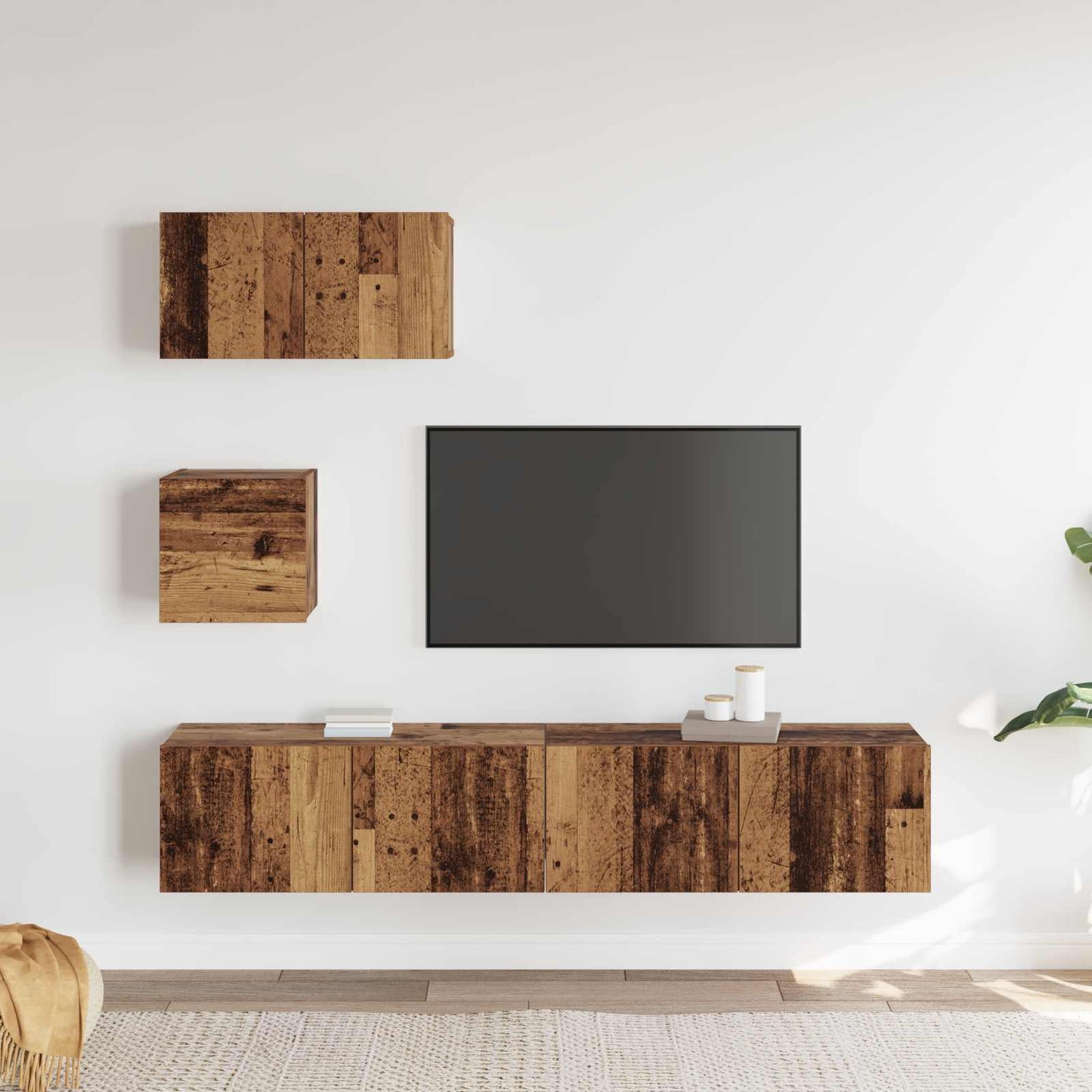 Tv-meubelset Wandgemonteerd 3 pcs Oud Hout Bewerkt hout is nu te koop bij PeponiXL, paradijselijk wonen!
