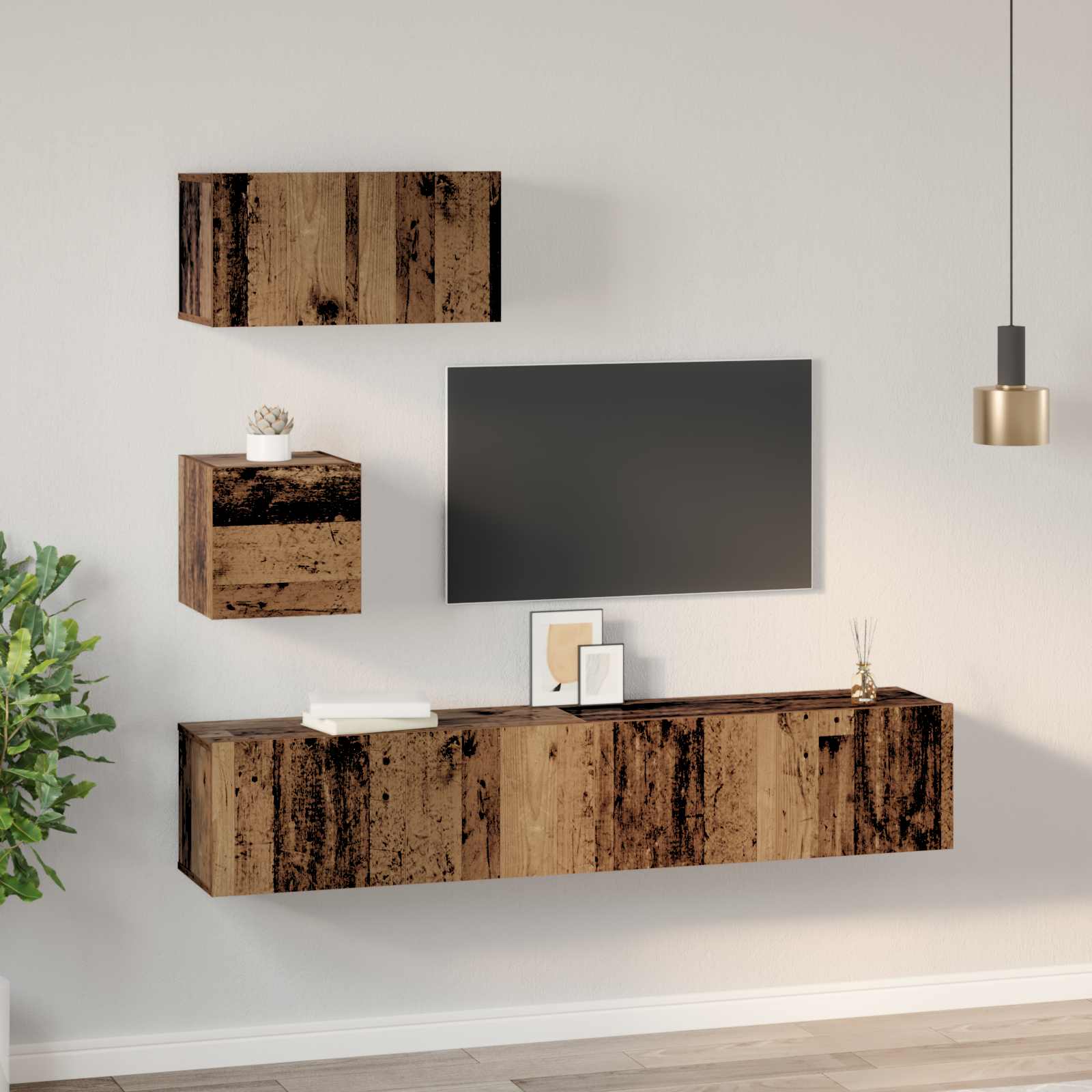 Tv-meubelset Wandgemonteerd 3 pcs Oud Hout Bewerkt hout is nu te koop bij PeponiXL, paradijselijk wonen!