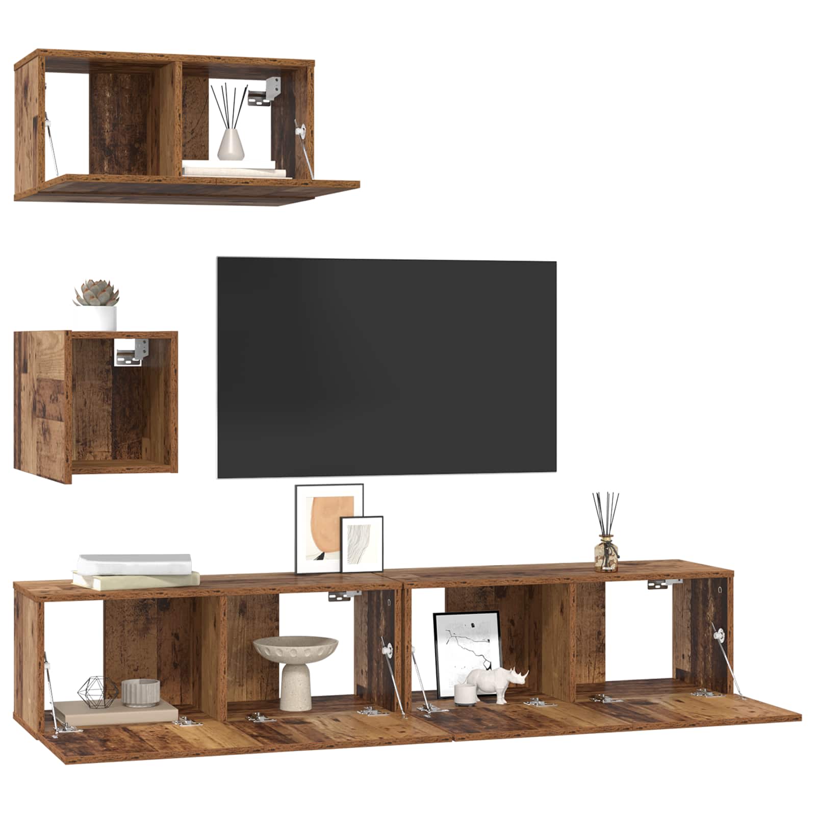 Tv-meubelset Wandgemonteerd 3 pcs Oud Hout Bewerkt hout is nu te koop bij PeponiXL, paradijselijk wonen!
