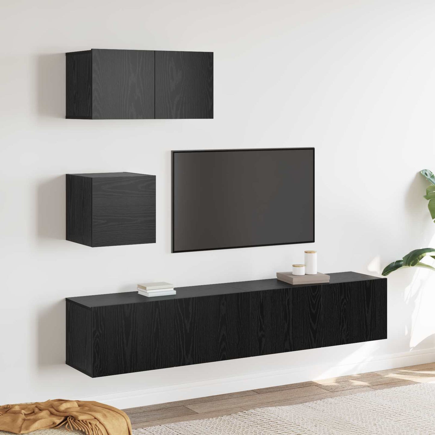 Tv-meubelset Wandgemonteerd 3 pcs Zwart Eiken Bewerkt hout is nu te koop bij PeponiXL, paradijselijk wonen!