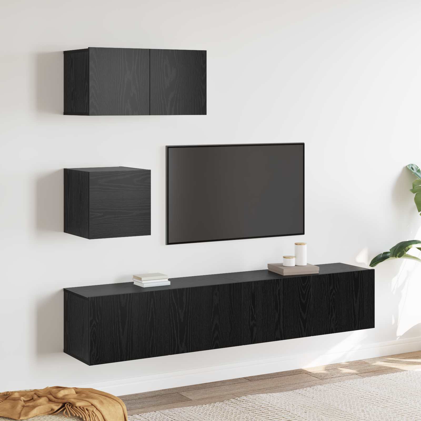 Tv-meubelset Wandgemonteerd 3 pcs Zwart Eiken Bewerkt hout is nu te koop bij PeponiXL, paradijselijk wonen!