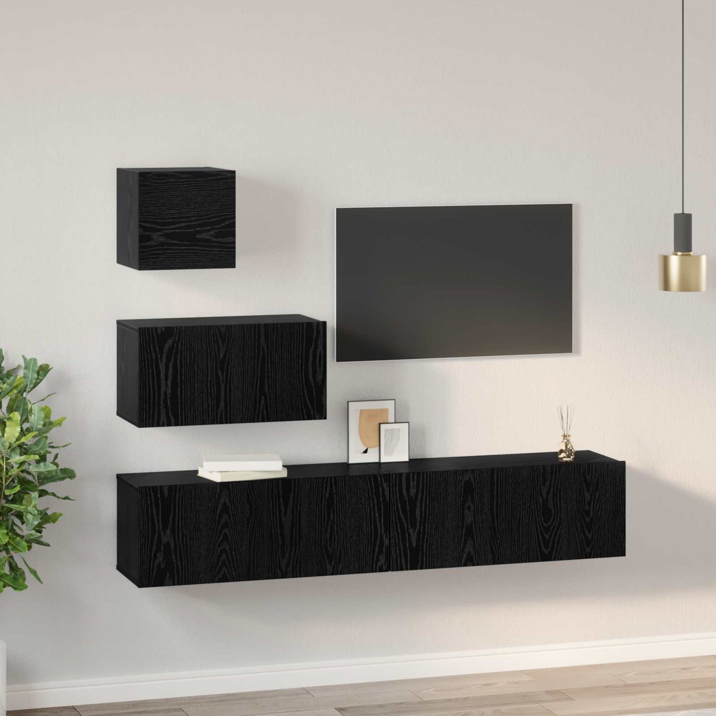 Tv-meubelset Wandgemonteerd 3 pcs Zwart Eiken Bewerkt hout is nu te koop bij PeponiXL, paradijselijk wonen!