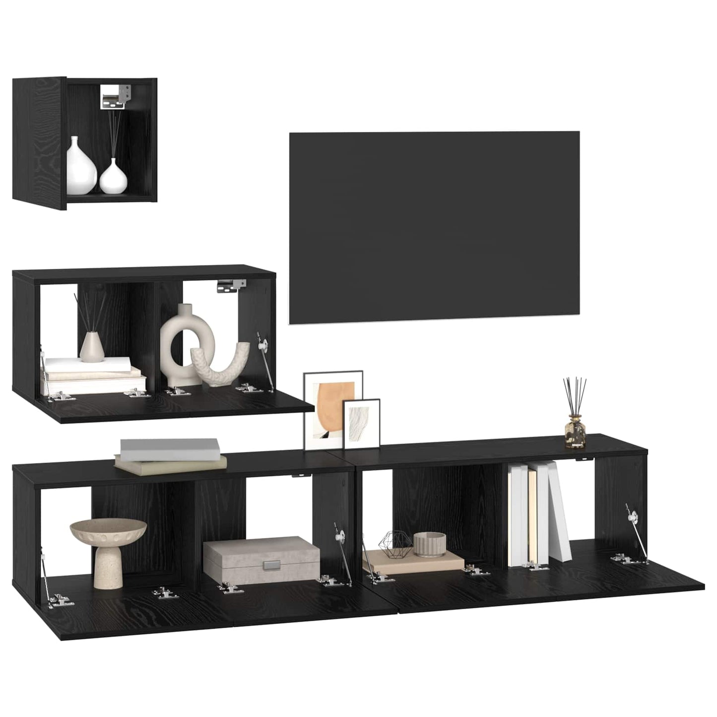 Tv-meubelset Wandgemonteerd 3 pcs Zwart Eiken Bewerkt hout is nu te koop bij PeponiXL, paradijselijk wonen!