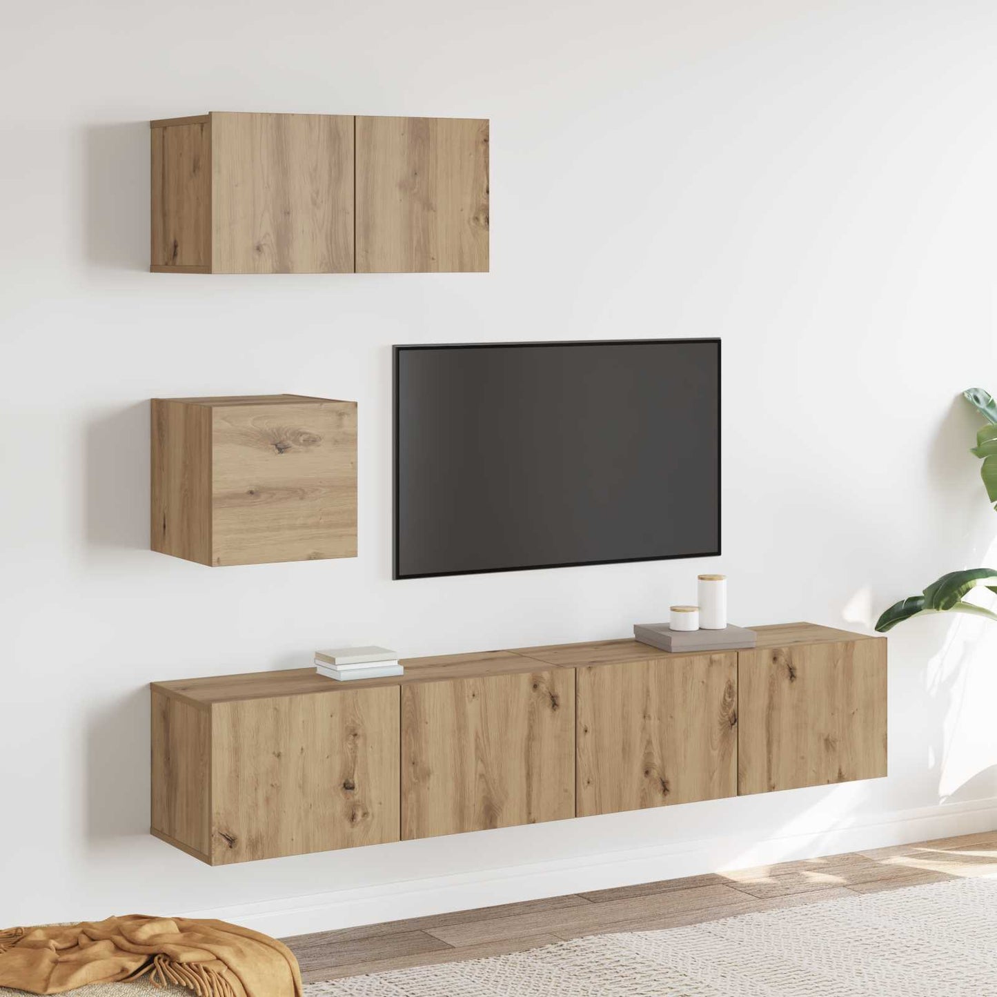 Tv-meubelset Wandgemonteerd 3 pcs Artisan Eiken Bewerkt hout is nu te koop bij PeponiXL, paradijselijk wonen!