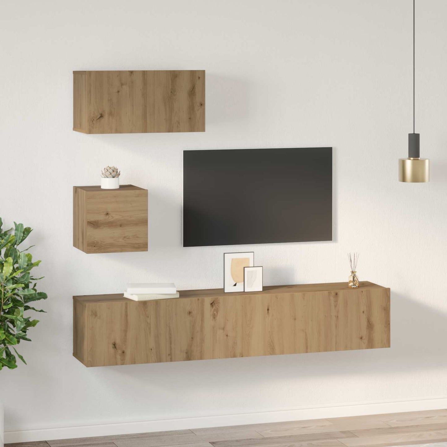 Tv-meubelset Wandgemonteerd 3 pcs Artisan Eiken Bewerkt hout is nu te koop bij PeponiXL, paradijselijk wonen!