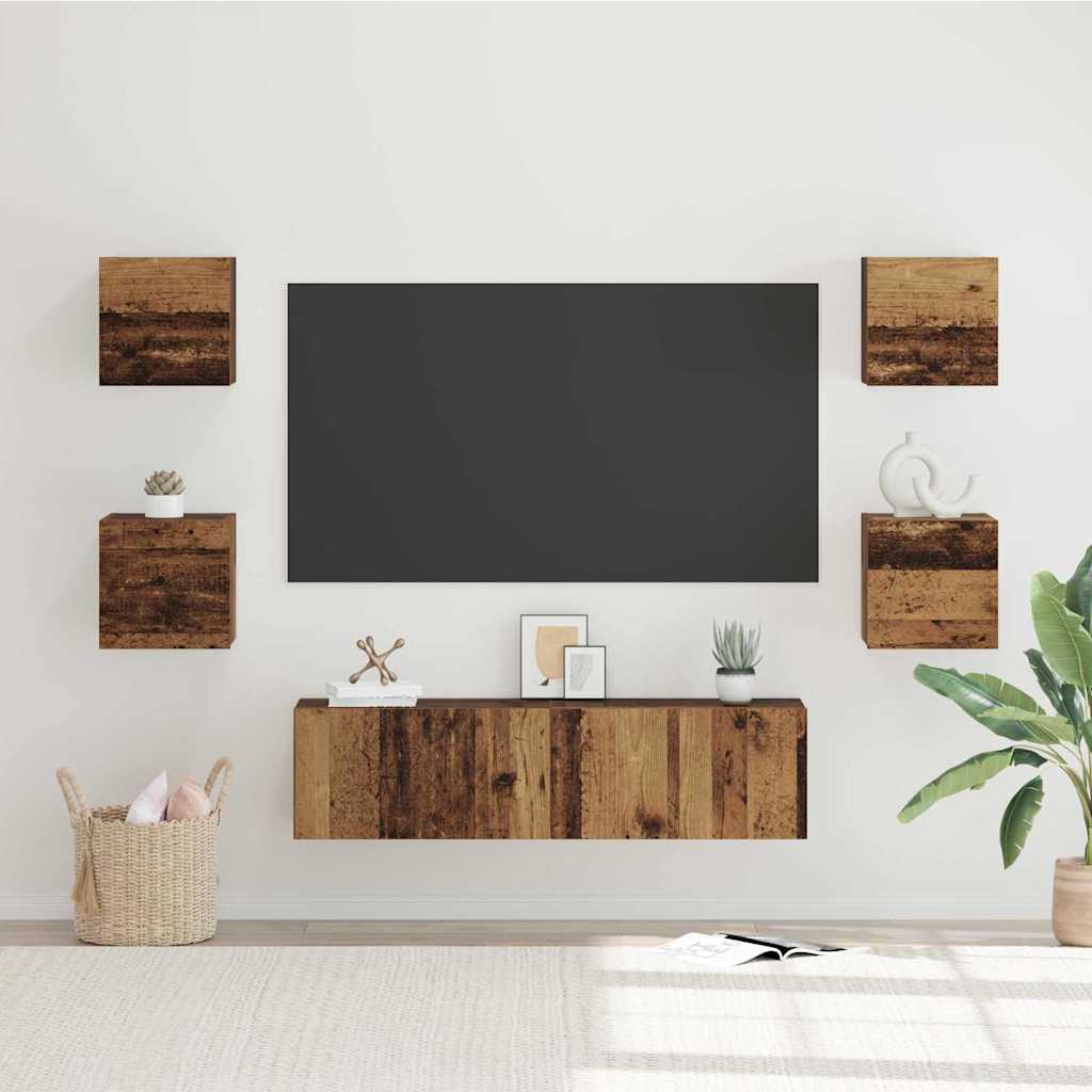 Tv-meubelset Wandgemonteerd 6 pcs Oud Hout Bewerkt hout is nu te koop bij PeponiXL, paradijselijk wonen!
