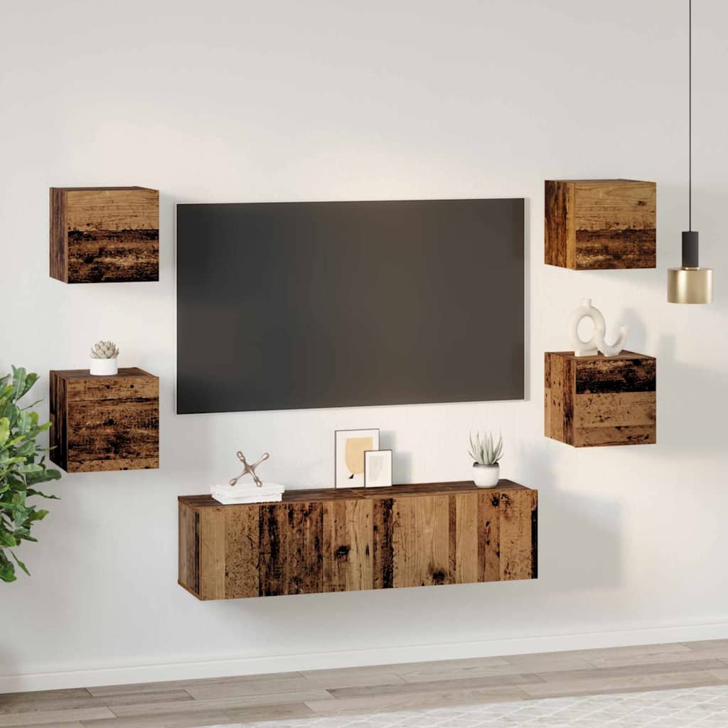 Tv-meubelset Wandgemonteerd 6 pcs Oud Hout Bewerkt hout is nu te koop bij PeponiXL, paradijselijk wonen!