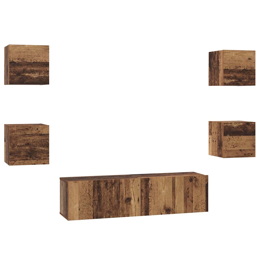 Tv-meubelset Wandgemonteerd 6 pcs Oud Hout Bewerkt hout is nu te koop bij PeponiXL, paradijselijk wonen!