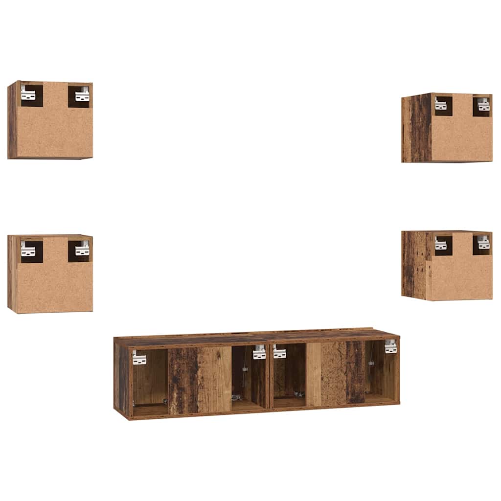 Tv-meubelset Wandgemonteerd 6 pcs Oud Hout Bewerkt hout is nu te koop bij PeponiXL, paradijselijk wonen!