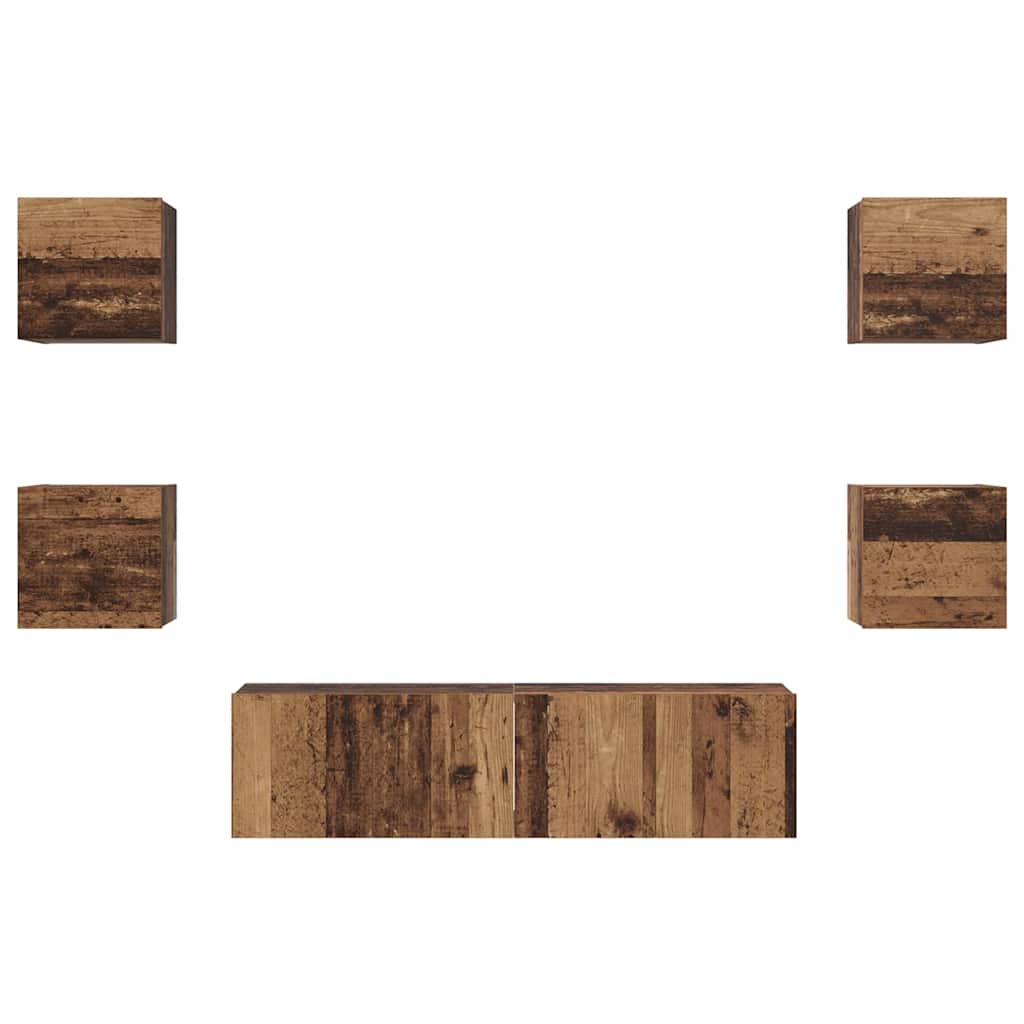 Tv-meubelset Wandgemonteerd 6 pcs Oud Hout Bewerkt hout is nu te koop bij PeponiXL, paradijselijk wonen!