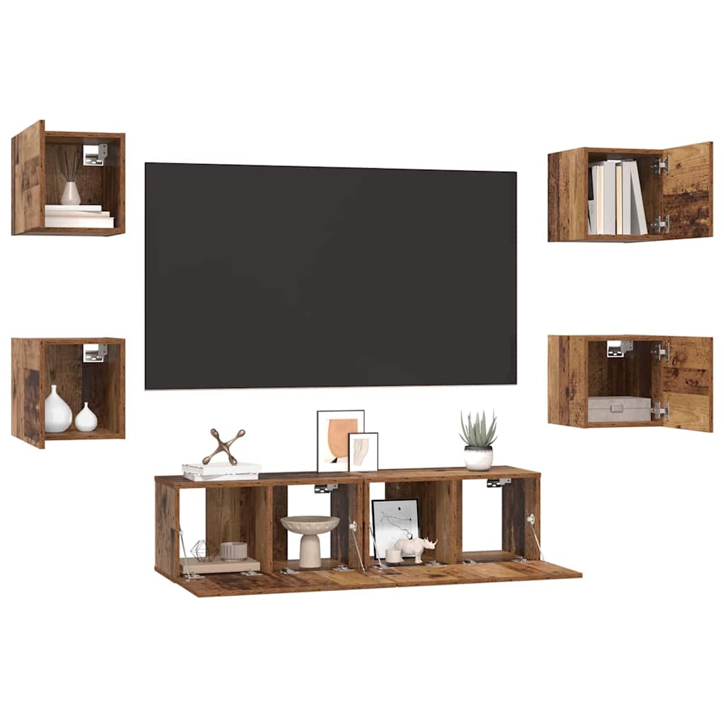 Tv-meubelset Wandgemonteerd 6 pcs Oud Hout Bewerkt hout is nu te koop bij PeponiXL, paradijselijk wonen!