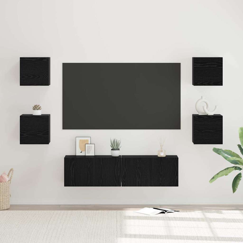 Tv-meubelset Wandgemonteerd 6 pcs Zwart Eiken Bewerkt hout is nu te koop bij PeponiXL, paradijselijk wonen!
