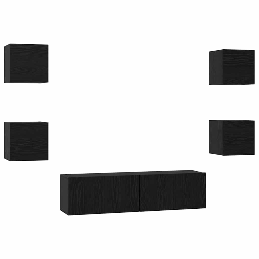 Tv-meubelset Wandgemonteerd 6 pcs Zwart Eiken Bewerkt hout is nu te koop bij PeponiXL, paradijselijk wonen!