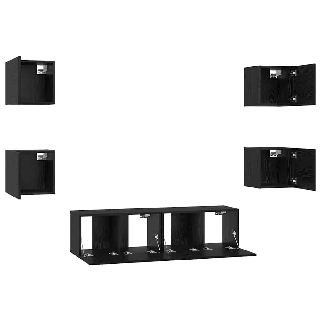 Tv-meubelset Wandgemonteerd 6 pcs Zwart Eiken Bewerkt hout is nu te koop bij PeponiXL, paradijselijk wonen!