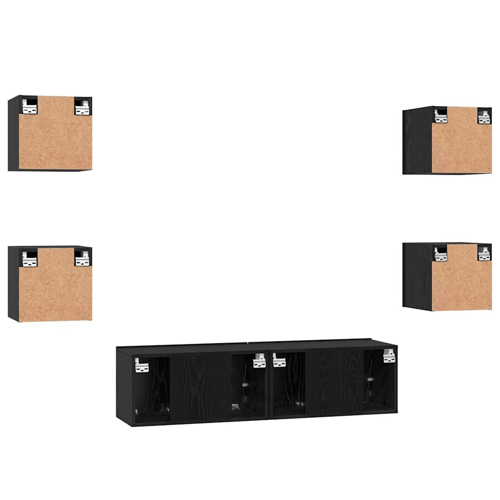 Tv-meubelset Wandgemonteerd 6 pcs Zwart Eiken Bewerkt hout is nu te koop bij PeponiXL, paradijselijk wonen!