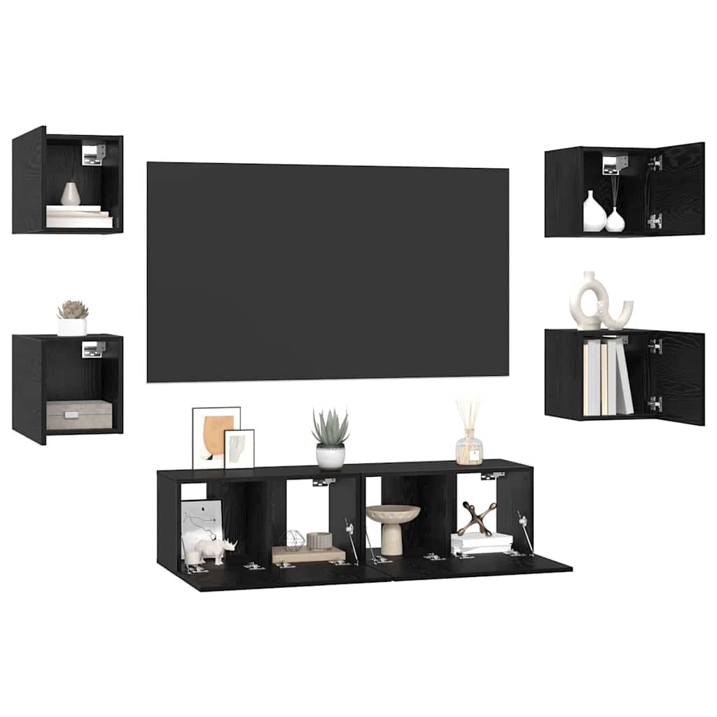 Tv-meubelset Wandgemonteerd 6 pcs Zwart Eiken Bewerkt hout is nu te koop bij PeponiXL, paradijselijk wonen!