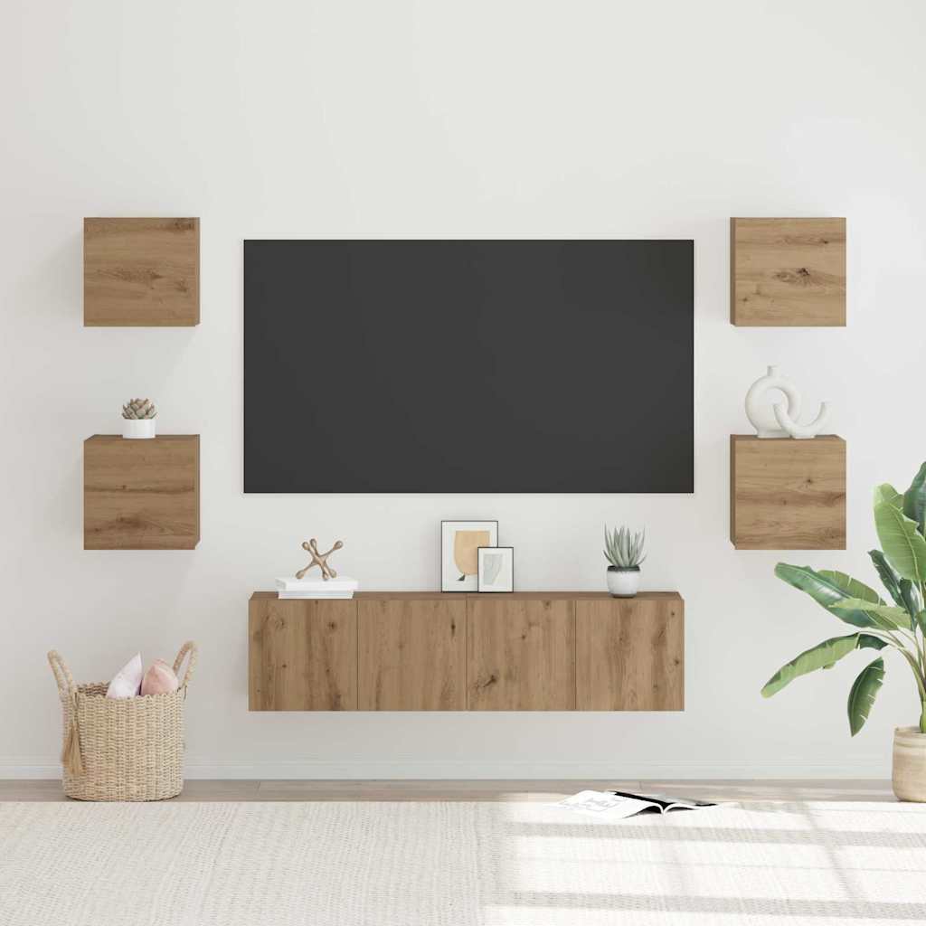 Tv-meubelset Wandgemonteerd 6 pcs Artisan Eiken Bewerkt hout is nu te koop bij PeponiXL, paradijselijk wonen!