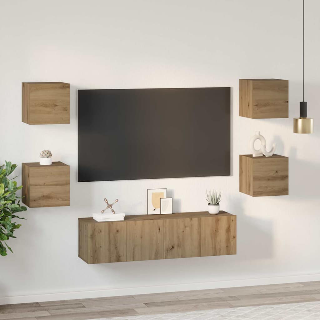 Tv-meubelset Wandgemonteerd 6 pcs Artisan Eiken Bewerkt hout is nu te koop bij PeponiXL, paradijselijk wonen!