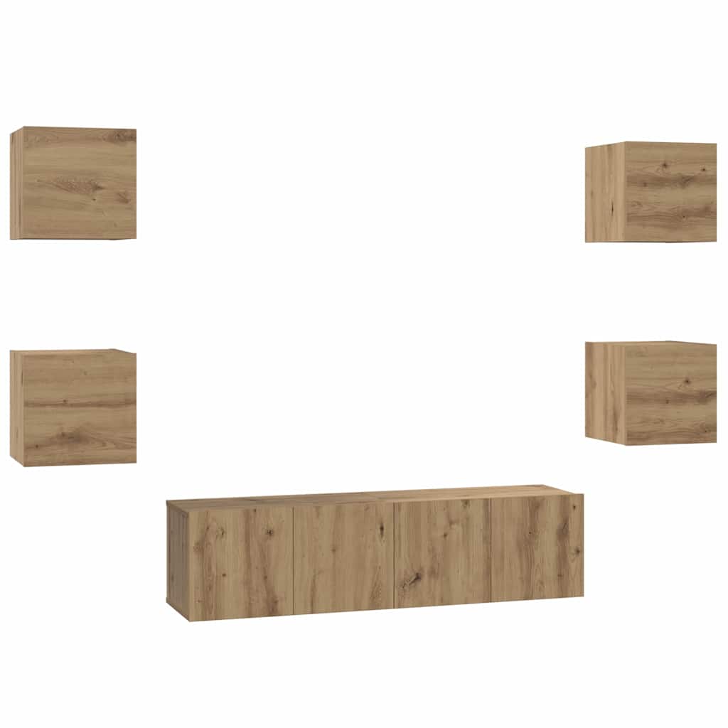 Tv-meubelset Wandgemonteerd 6 pcs Artisan Eiken Bewerkt hout is nu te koop bij PeponiXL, paradijselijk wonen!