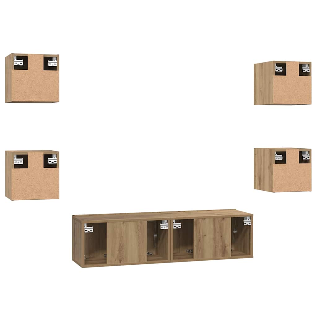 Tv-meubelset Wandgemonteerd 6 pcs Artisan Eiken Bewerkt hout is nu te koop bij PeponiXL, paradijselijk wonen!
