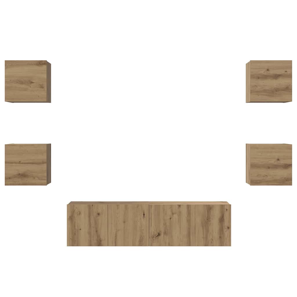 Tv-meubelset Wandgemonteerd 6 pcs Artisan Eiken Bewerkt hout is nu te koop bij PeponiXL, paradijselijk wonen!